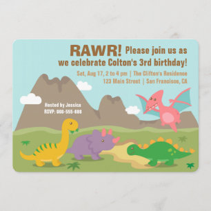 Invitación Fiesta de Cumpleaños de Niños con Dinosaurios Colo