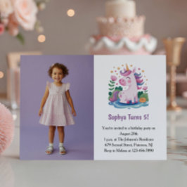 Invitación Fiesta de cumpleaños de niños con foto de Unicorni