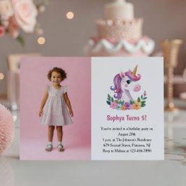 Invitación Fiesta de cumpleaños de niños con foto de Unicorni