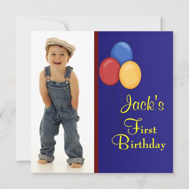 Invitación Fiesta de Cumpleaños de Niños con Globos Rojos y A (Anverso)