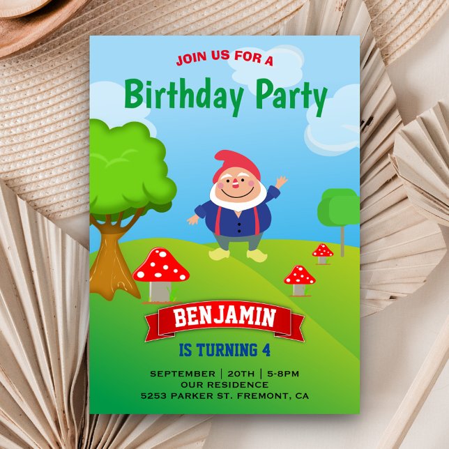 Invitación Fiesta de Cumpleaños de Niños con Gnomo de Jardín (Subido por el creador)