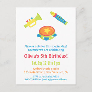 Invitación Fiesta de cumpleaños de niños con instrumentos de 