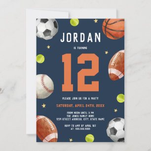 Invitación Fiesta de Cumpleaños de Niños con Tema Deportivo
