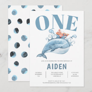 Invitación Fiesta de Cumpleaños de Niños de Ballena Azul Ador