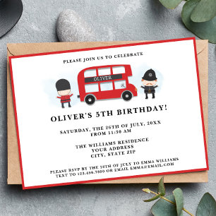 Invitación Fiesta de cumpleaños de niños de bus Cute Red Lond