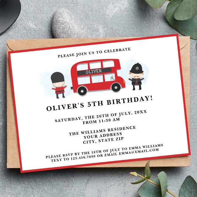 Invitación Fiesta de cumpleaños de niños de bus Cute Red Lond (Subido por el creador)
