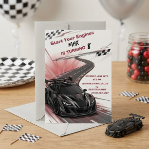 Invitación Fiesta de cumpleaños de niños de coche de carreras