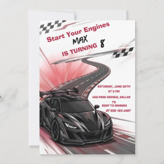 Invitación Fiesta de cumpleaños de niños de coche de carreras