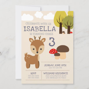 Invitación Fiesta de cumpleaños de niños de Cute Deer Fawn