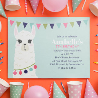Invitación Fiesta de cumpleaños de niños de Cute Llama