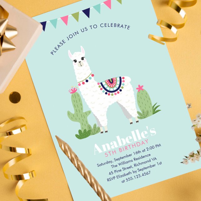 Invitación Fiesta de cumpleaños de niños de Cute Llama (Subido por el creador)