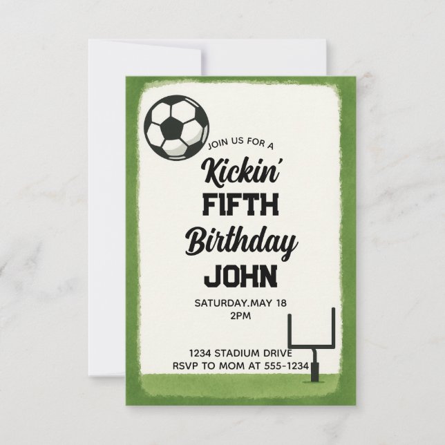 Invitación fiesta de cumpleaños de niños de fútbol (Anverso)