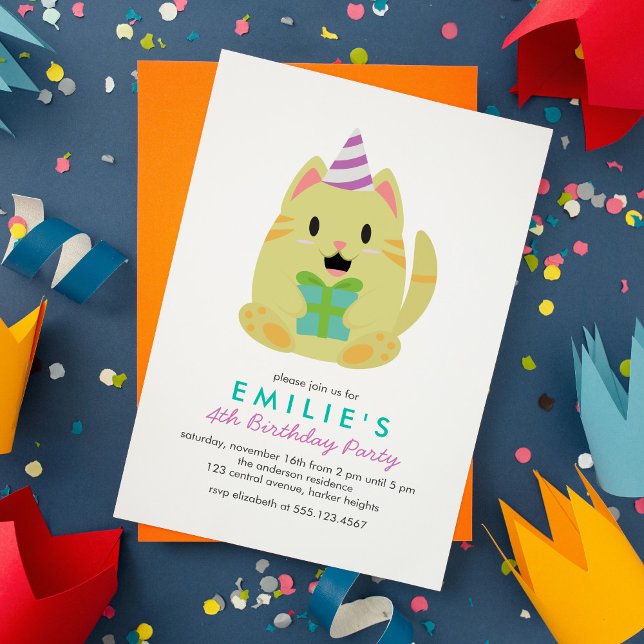 Invitación Fiesta de cumpleaños de niños de gato amarillo lin (Subido por el creador)