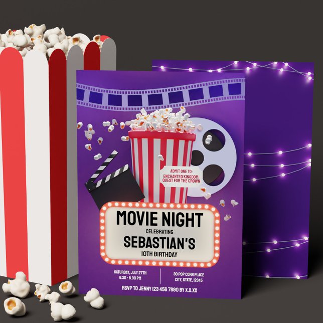 Invitación Fiesta de cumpleaños de niños de la noche de la pe (Movie Night Childrens Birthday Party Invitation)