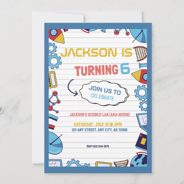 Invitación Fiesta de Cumpleaños de Niños de Laboratorio de Ci (Anverso)