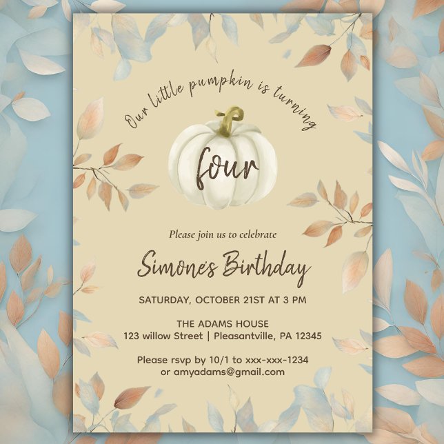 Invitación Fiesta de cumpleaños de niños de otoño acuarela (Subido por el creador)
