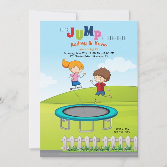 Invitación Fiesta de cumpleaños de niños de Trampoline (Anverso)