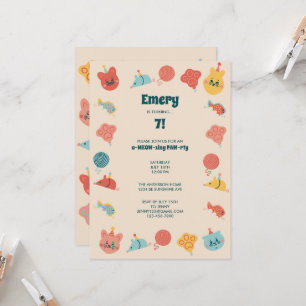 Invitación Fiesta de cumpleaños de niños de un gato lindo