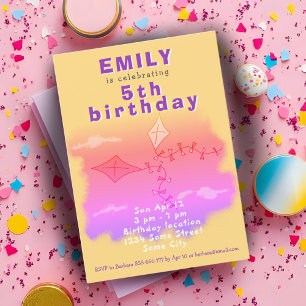 Invitación Fiesta de Cumpleaños de Niños Dibujando Cometas Ro