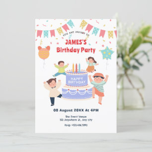 Invitación Fiesta de cumpleaños de niños divertidos y colorid