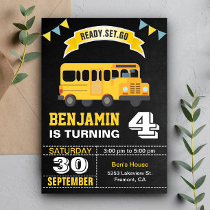 Invitación Fiesta de Cumpleaños de Niños en Autobús Escolar A