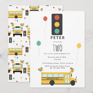 Invitación Fiesta de Cumpleaños de Niños en Autobús Escolar A