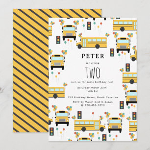Invitación Fiesta de cumpleaños de niños en autobuses escolar