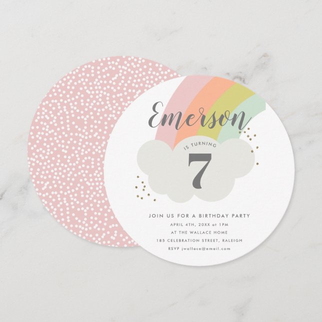 Invitación fiesta de cumpleaños de niños en la nube de arcoir (Anverso / Reverso)