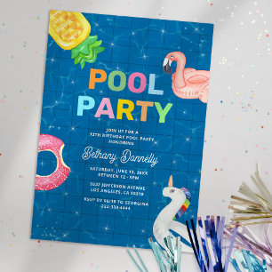Invitación Fiesta de cumpleaños de niños en la piscina de ver