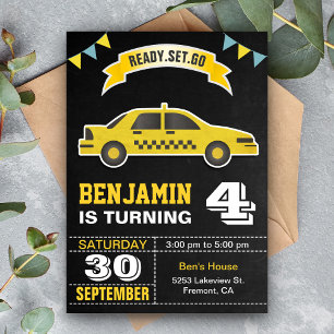 Invitación Fiesta de Cumpleaños de Niños en Taxi Amarillo