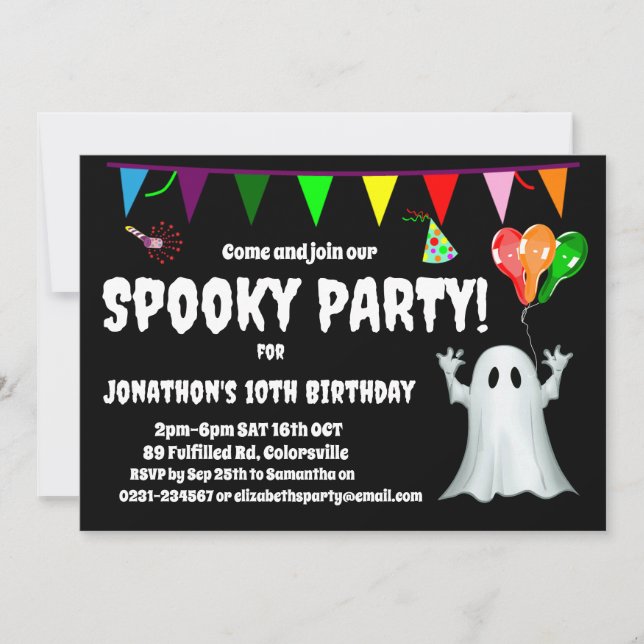Invitación Fiesta de cumpleaños de niños fantasmales (Anverso)