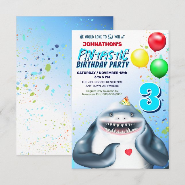 Invitación Fiesta de cumpleaños de niños fantásticos de tibur (Anverso / Reverso)