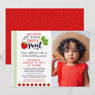 Invitación Fiesta de Cumpleaños de Niños Fresa Dulce de Fresa