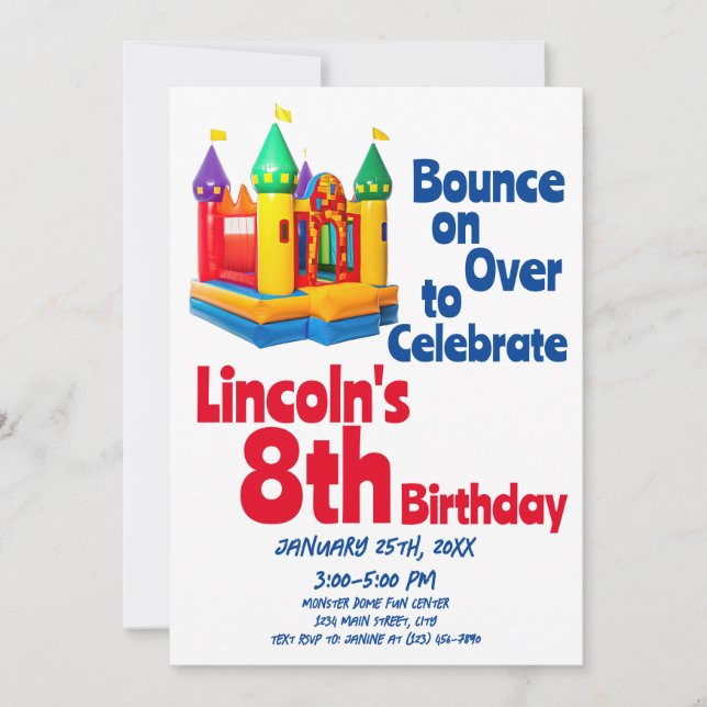 Invitación Fiesta de cumpleaños de niños inflables en casa de (Anverso)