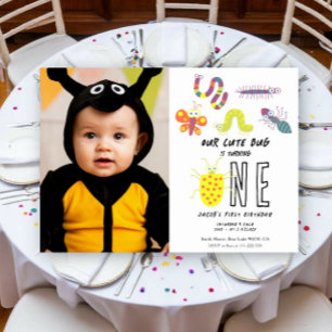 Invitación Fiesta de cumpleaños de niños insecto gusano marip