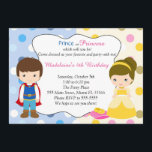 Invitación Fiesta de cumpleaños de niños invitados a princesa<br><div class="desc">Impresiona a tus invitados con esta hermosa tarjeta de invitación: príncipe y princesa,  azul y oro. Personalízalo con tus datos para cualquier evento.</div>