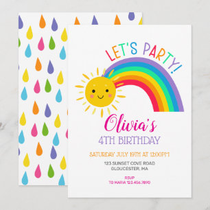 Invitación FIESTA DE CUMPLEAÑOS DE NIÑOS kawaii arcoíris lind