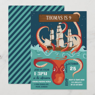 Invitación Fiesta de cumpleaños de niños Kraken
