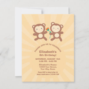 Invitación Fiesta de Cumpleaños de Niños Mono Kawaii Lindo