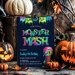 Invitación Fiesta de Cumpleaños de Niños Monstruo Mash de Neó