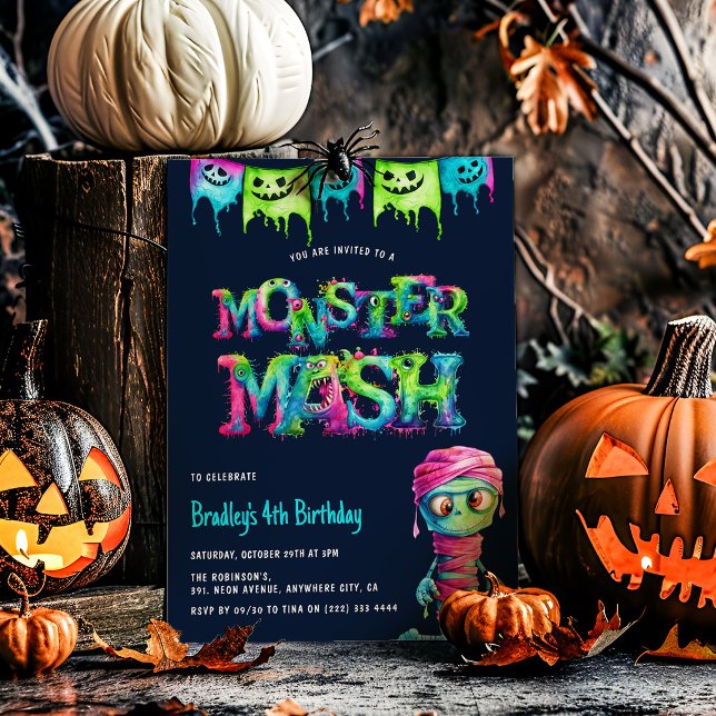Invitación Fiesta de Cumpleaños de Niños Monstruo Mash de Neó (Subido por el creador)