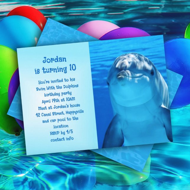 Invitación Fiesta de cumpleaños de niños 'Nada con los delfin (Subido por el creador)