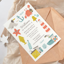 Invitación Fiesta de cumpleaños de niños náuticos. Animales d