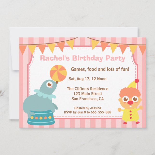 Invitación Fiesta de cumpleaños de niños - Payaso de circo y  (Anverso)