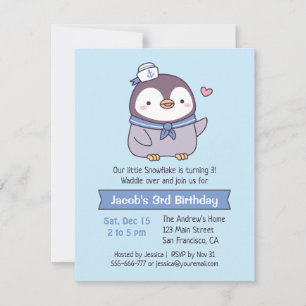 Invitación Fiesta de Cumpleaños de Niños Pingüino Marinero Ad