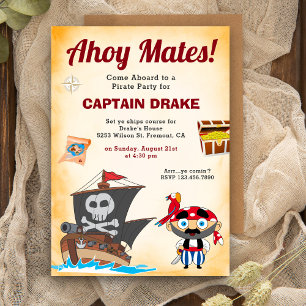 Invitación Fiesta de cumpleaños de niños piratas lindos