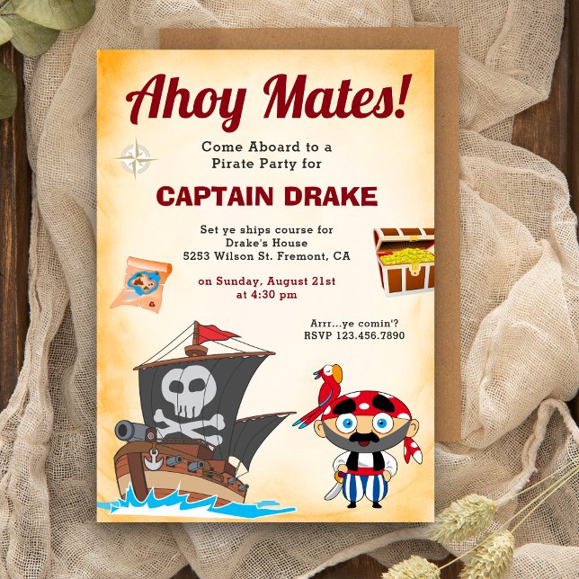 Invitación Fiesta de cumpleaños de niños piratas lindos (Subido por el creador)
