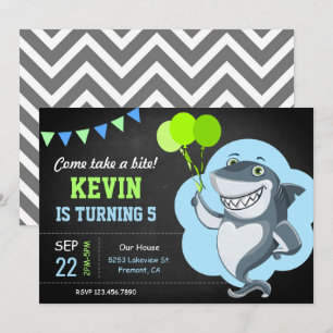 Invitación Fiesta de Cumpleaños de Niños Pizarra Tiburón Ador