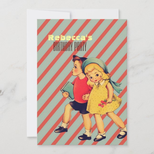 Invitación fiesta de cumpleaños de niños retro adorables (Anverso)