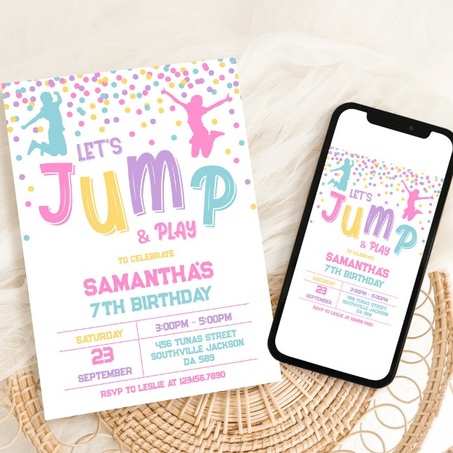 Invitación Fiesta de Cumpleaños de Niños Salto en Trampolín (Subido por el creador)